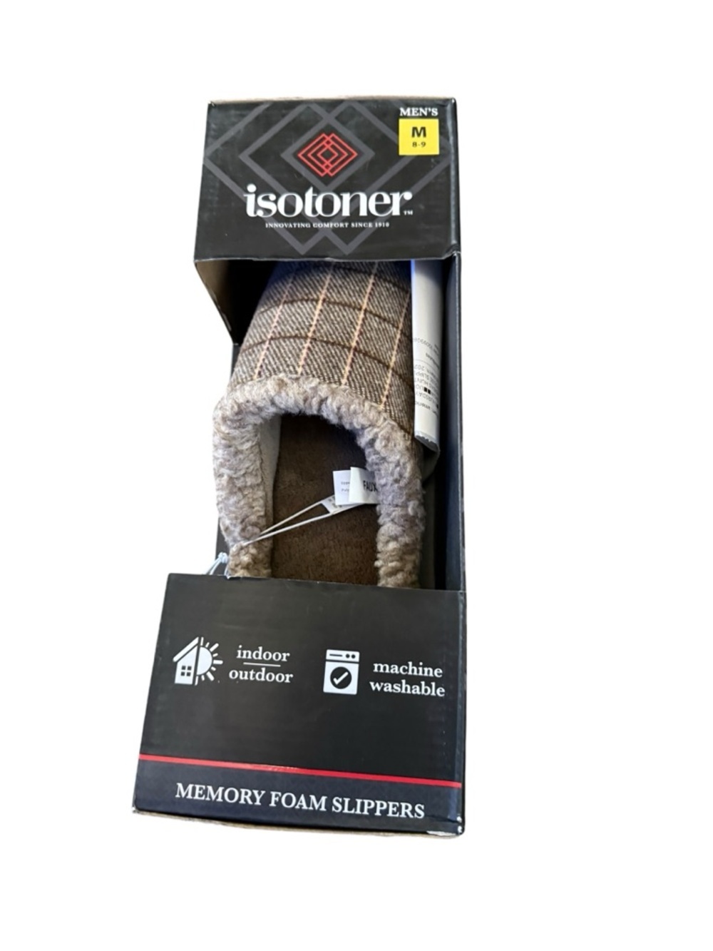 isotoner Men's Brown Plaid Slip-On Memory Foam Slippers - Picture 3 of 5